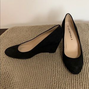 Via Spiga black suede wedge pump